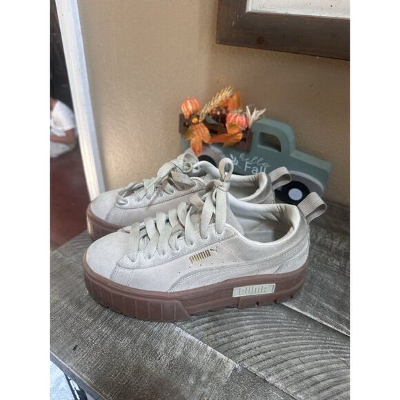 Puma Mayze Oatmeal Platform Shoes Sneakers Suede Size 6 380784-06 - Picture 1 of 5